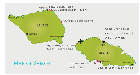 Holiday Resorts and Hotels to stay at while on holiday at the islands Savai'i and Upolu of Samoa